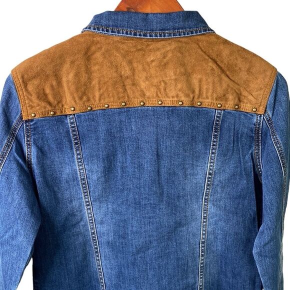 Desiqual Embroidered Flowers Western Denim Jean Jacket Stretchy Mixed Media Boho - Picture 8 of 16